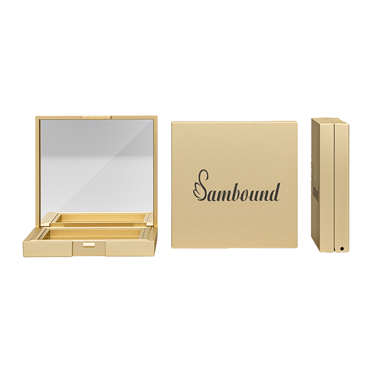OEM方形塑料空粉盒金色电镀化妆品包装盒